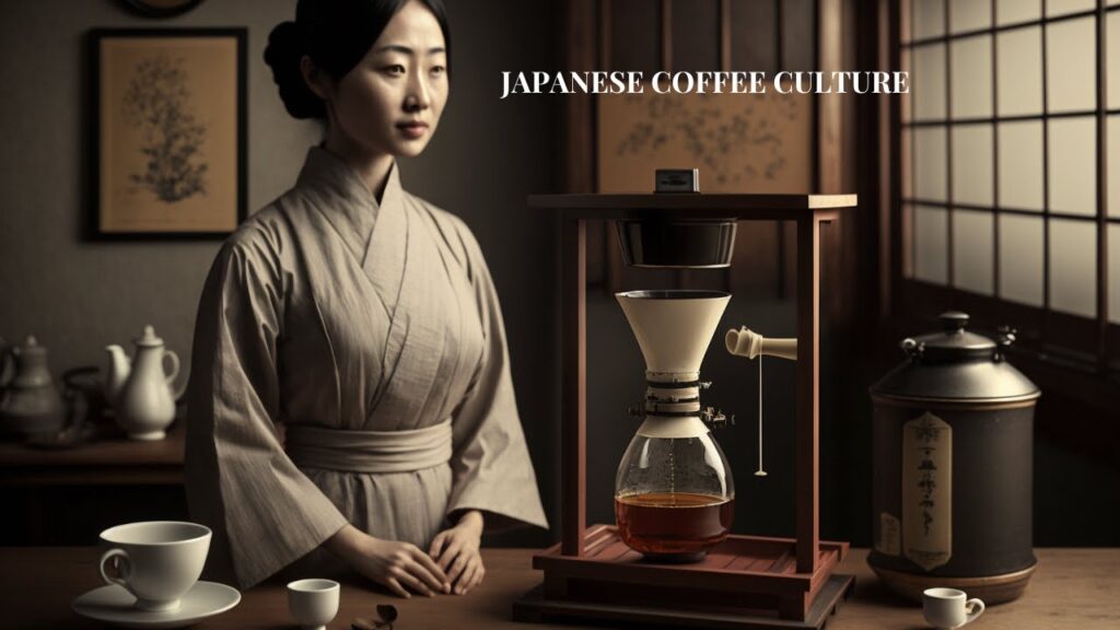 Tradicinė Japoniška kava gaminma Japonų kultūrą vaizduojančios moters